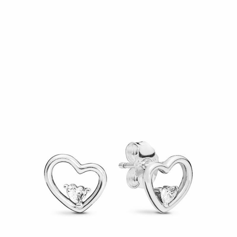 Pandora Australia Asymmetric Hearts of Love Stud Earrings - Sterling Silver | BYSOQU154